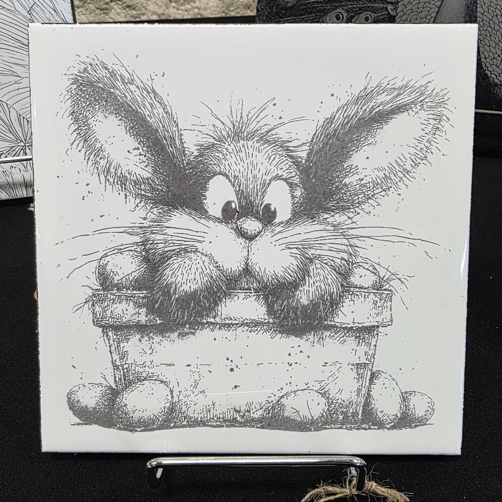 Whimsical Bunny Sketch Tile Art - 6 X 6